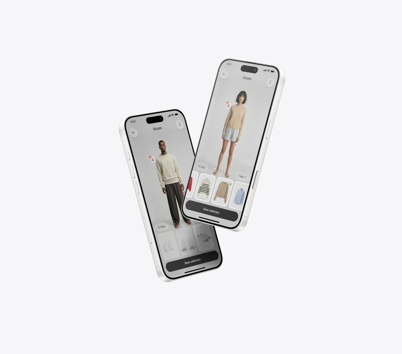 Closely — try-on model screens on iPhone