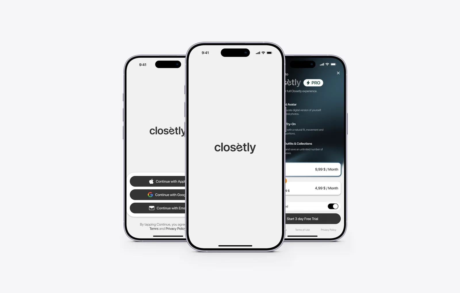 Closely — onboarding and login screens