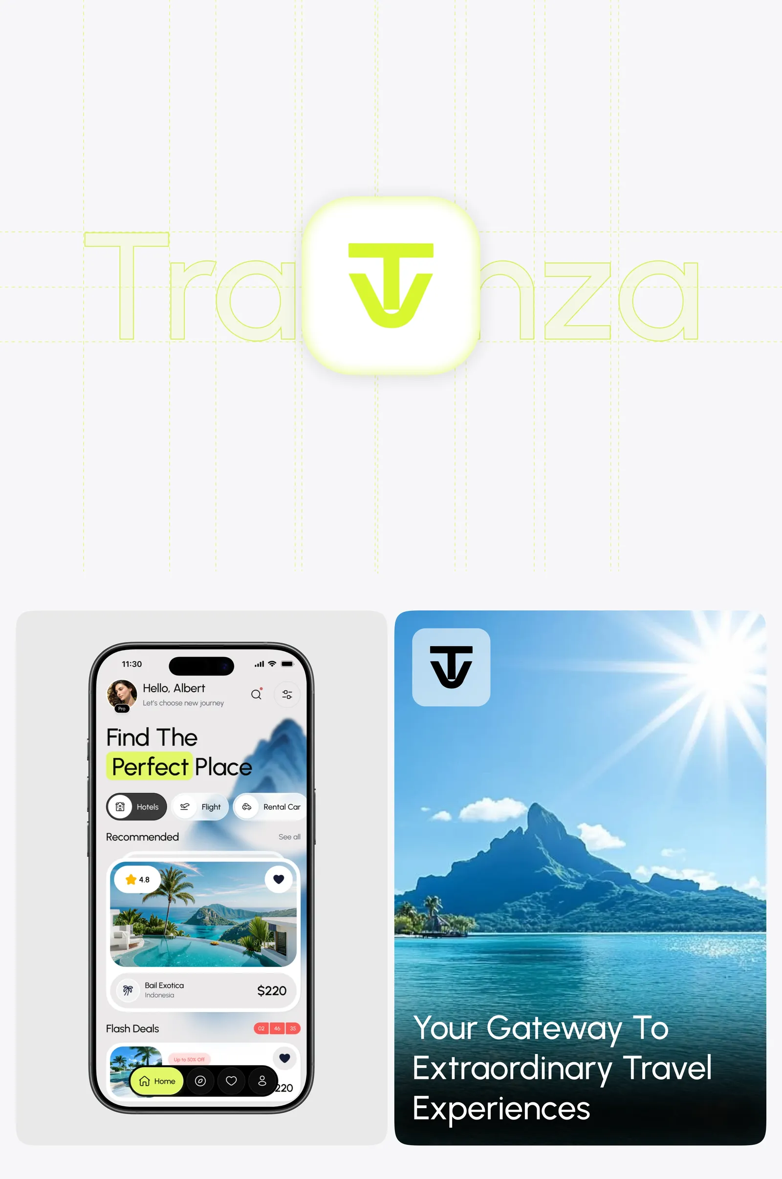 Travanza — logo and gateway screen