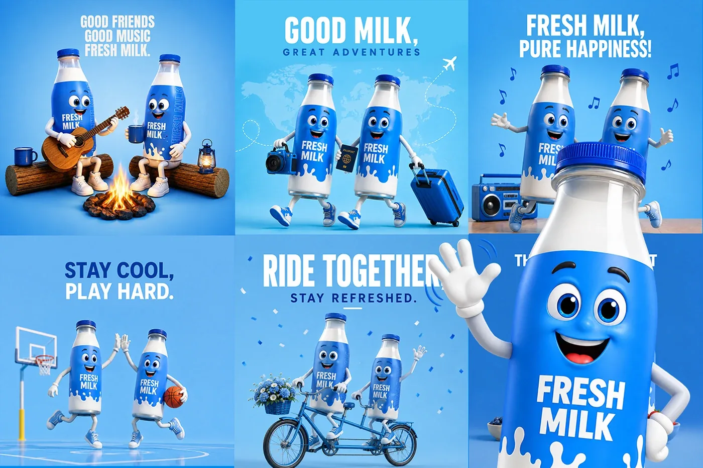 Digitally LevelUp creative design — Fresh Milk 3D character campaign